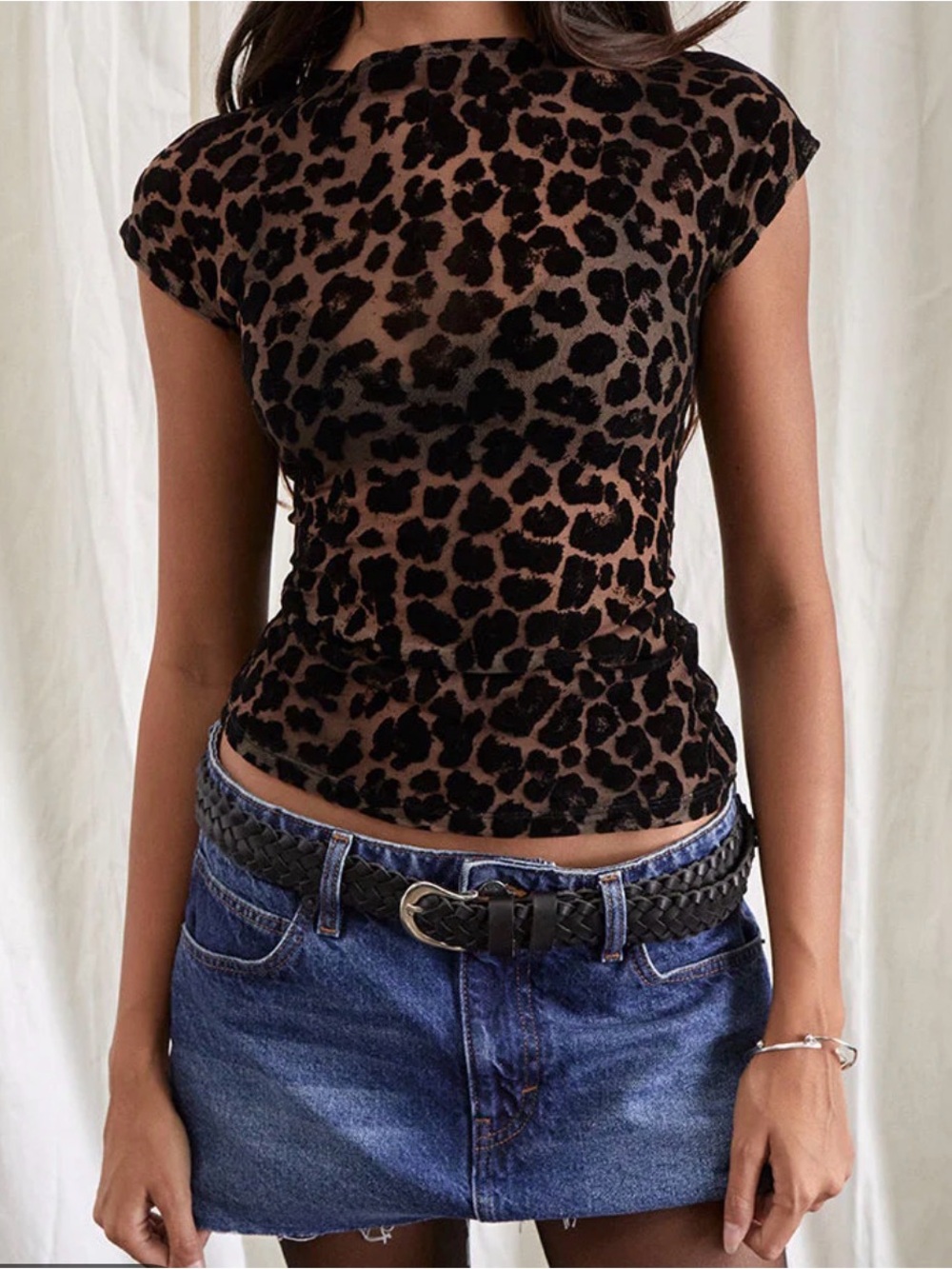 Motel Rocks Nova short sleeve leopard print top medium